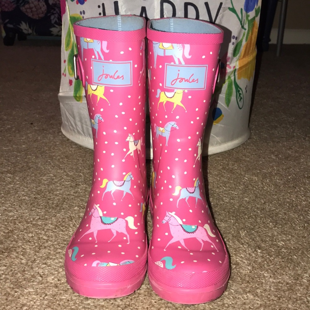 EUC Joules Pink Printed Horse Rain Boots